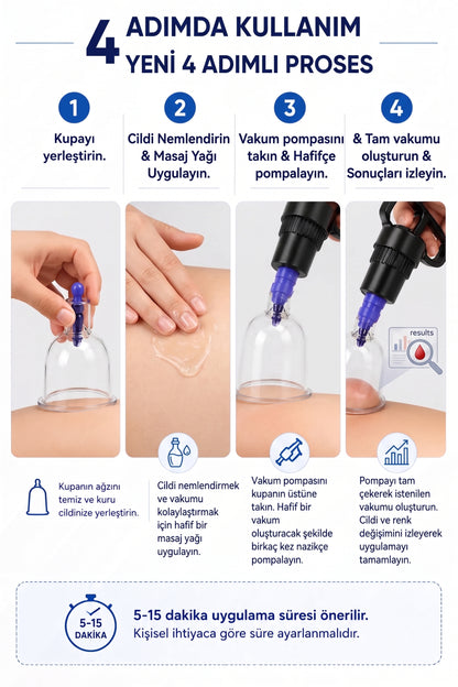 12'li Profesyonel Vakumlu Hacamat Kupa Seti - Doğal Terapi ve Ağrı Hafifletici Masaj Aleti