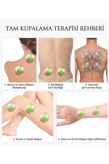12'li Profesyonel Vakumlu Hacamat Kupa Seti - Doğal Terapi ve Ağrı Hafifletici Masaj Aleti